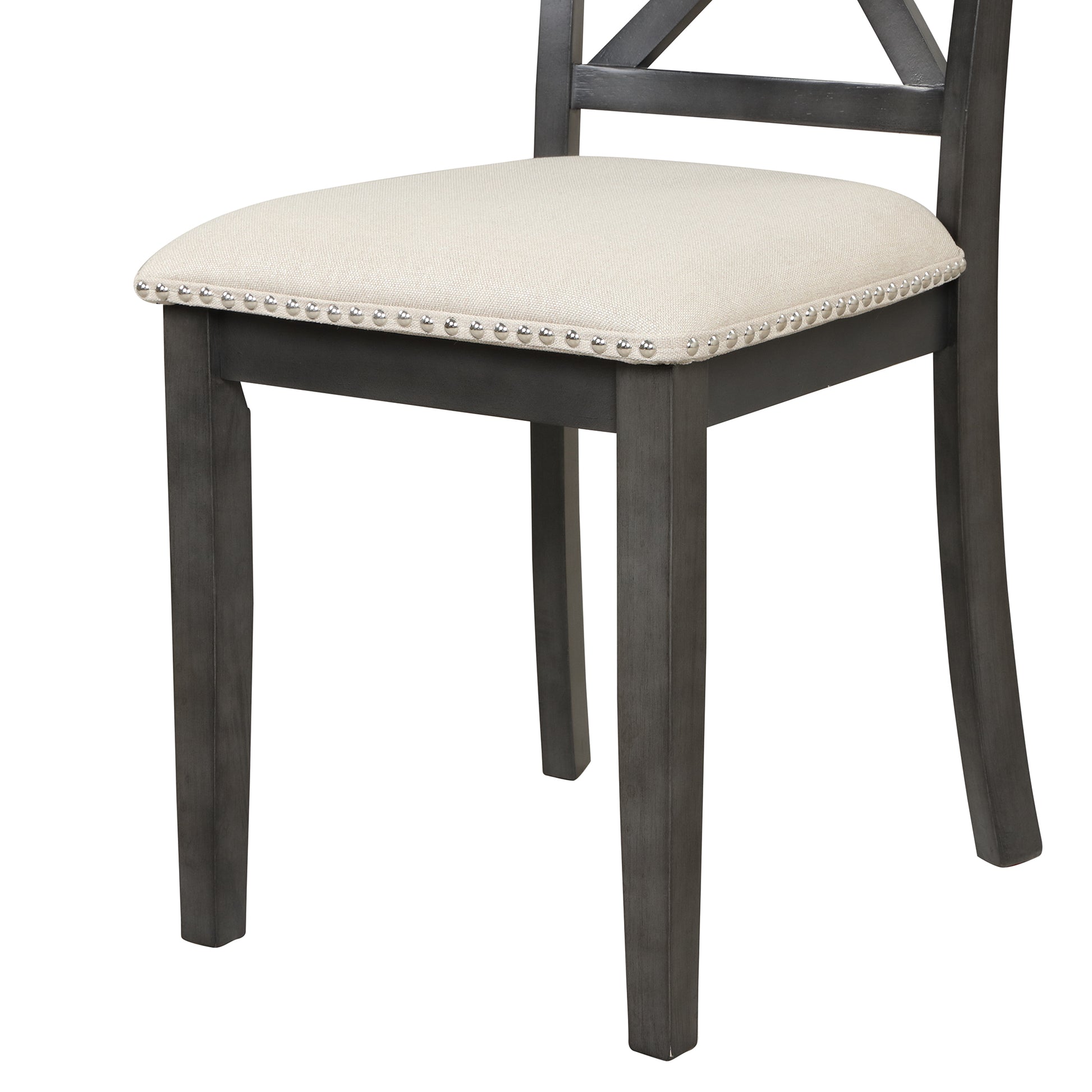 Dark grey wooden dining chair with upholstered cream seat