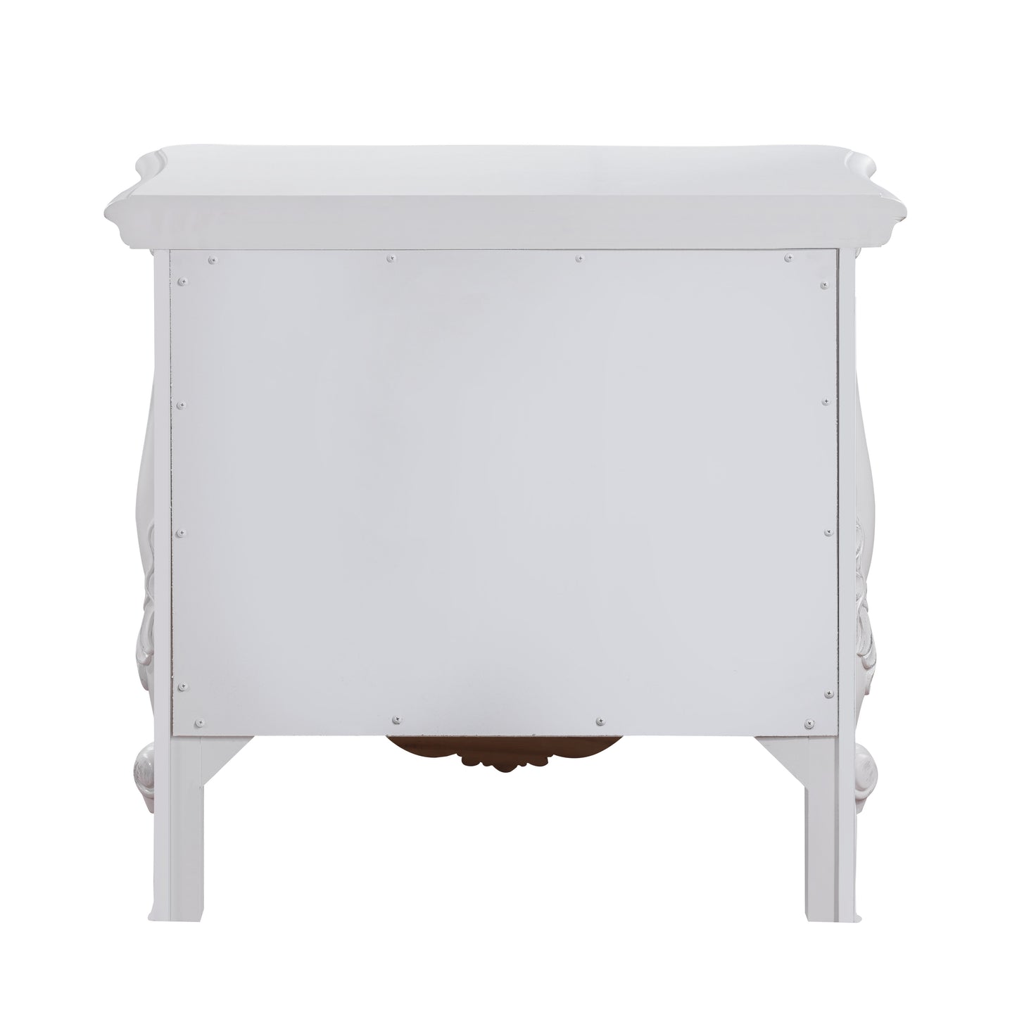 Antique white ornate dresser with carved details and decorative legs