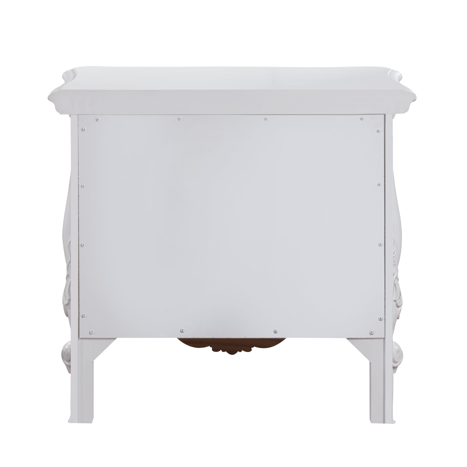 Antique white ornate dresser with carved details and decorative legs