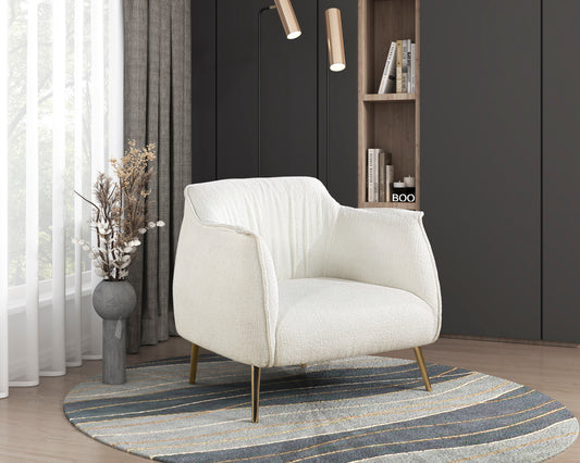 Comfortable boucle accent chair in cream with gold legs perfect for living rooms