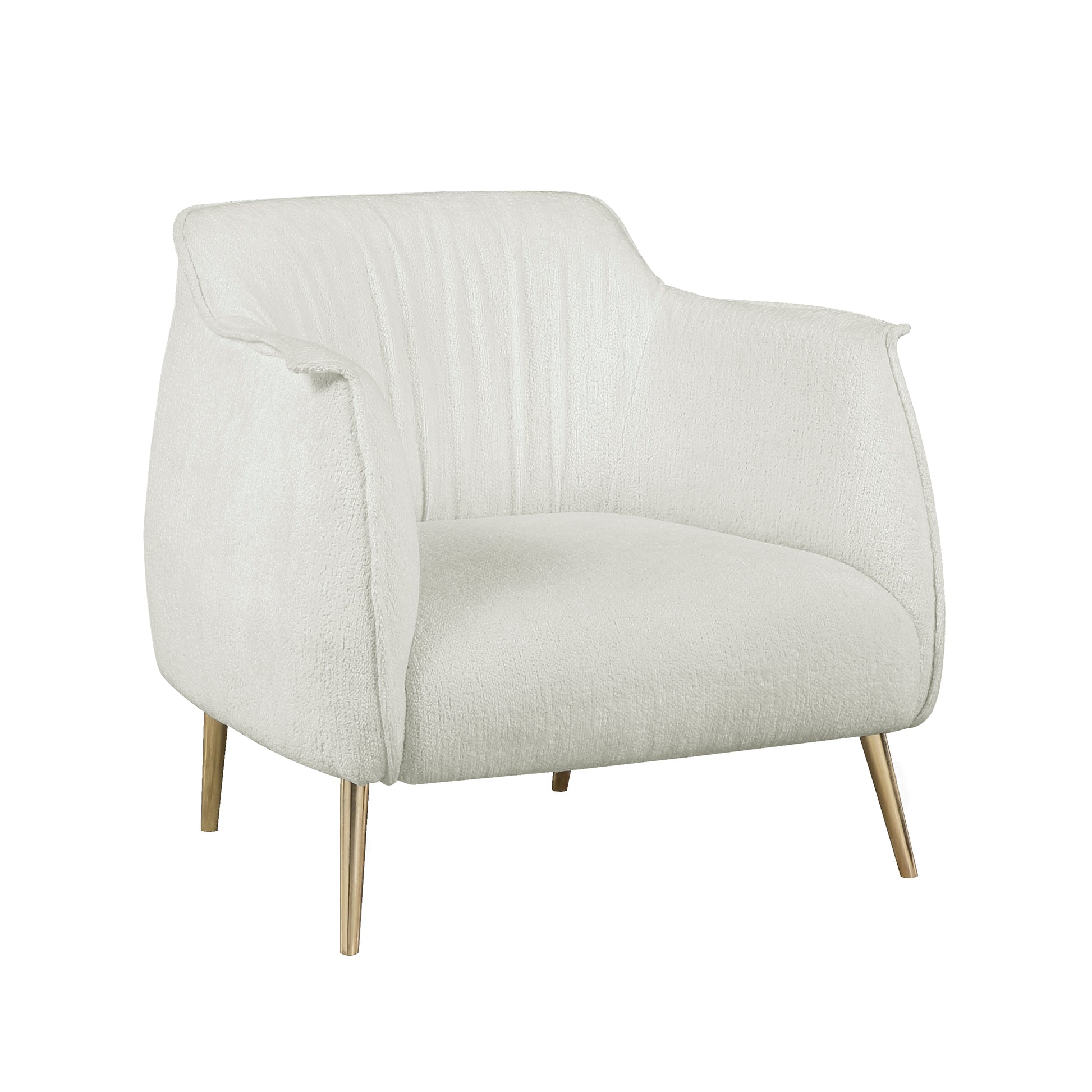 Plush boucle accent chair in cream with gold tapered legs