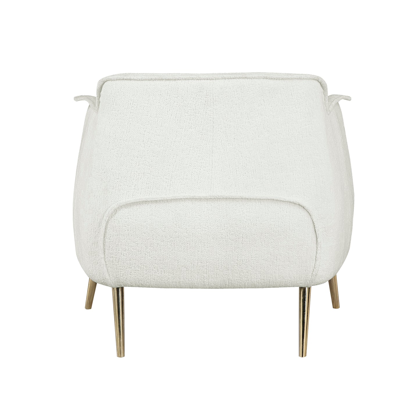 White boucle accent chair with modern gold metal legs
