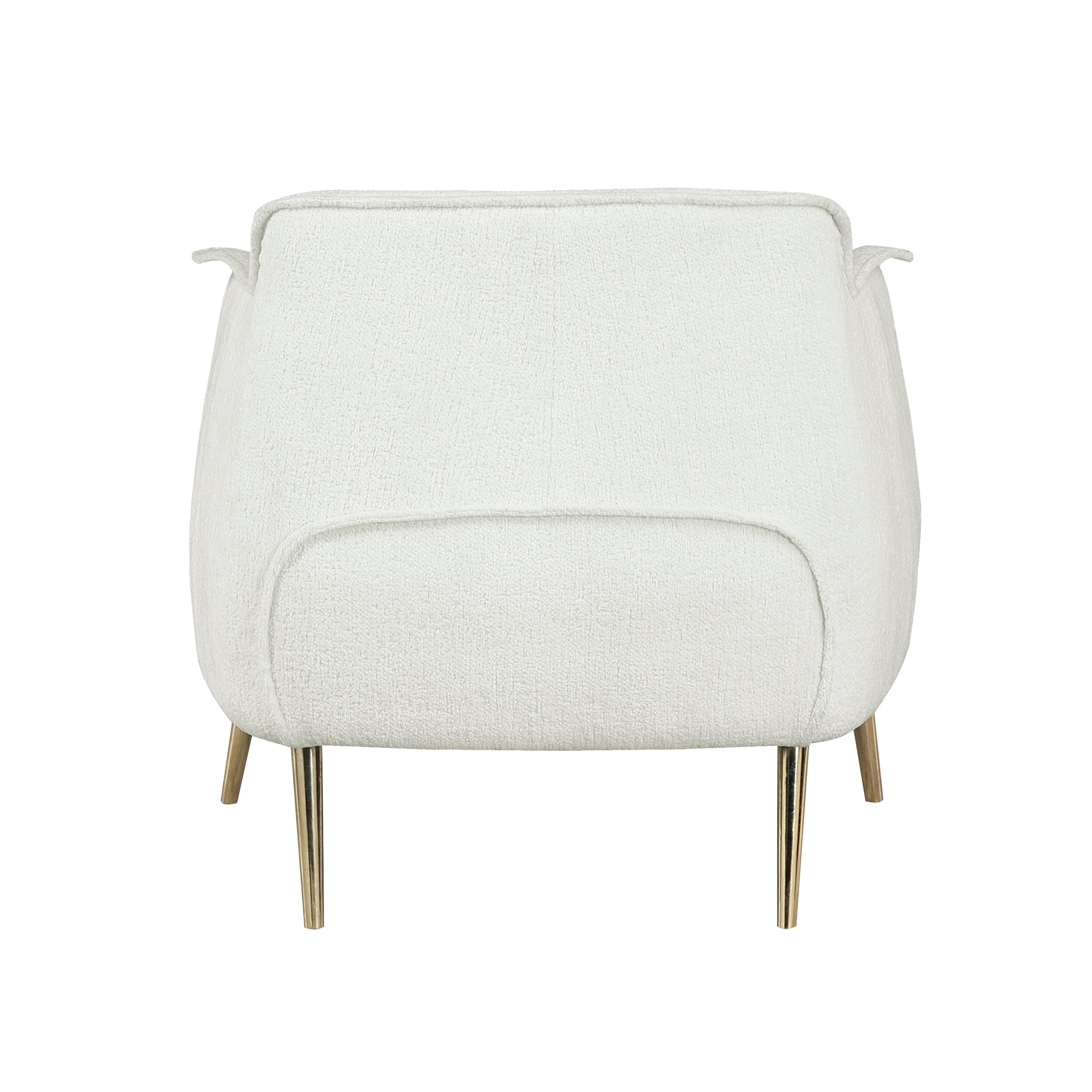 White boucle accent chair with modern gold metal legs