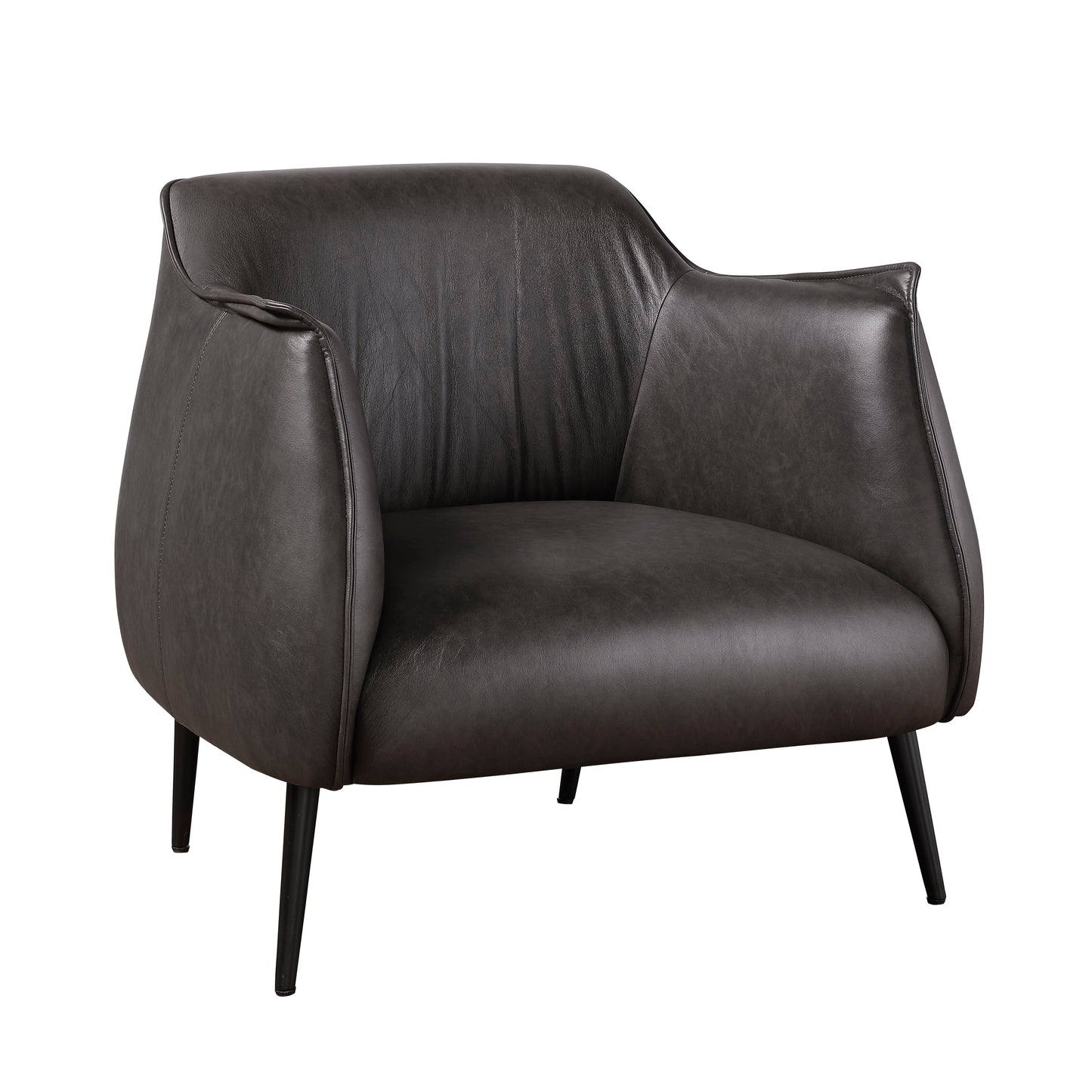 Modern charcoal grey faux leather armchair with tapered legs