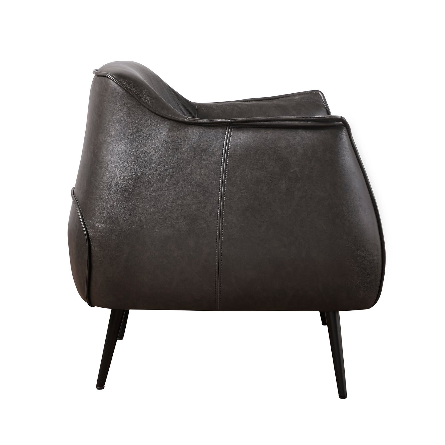 Dark grey faux leather armchair with modern tapered legs