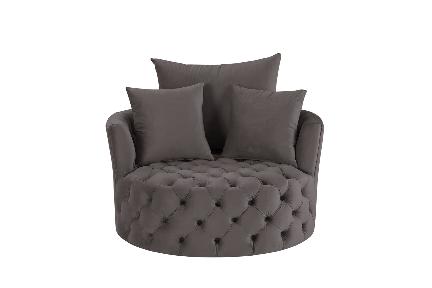 Tufted charcoal velvet accent chair with matching pillows plush and modern