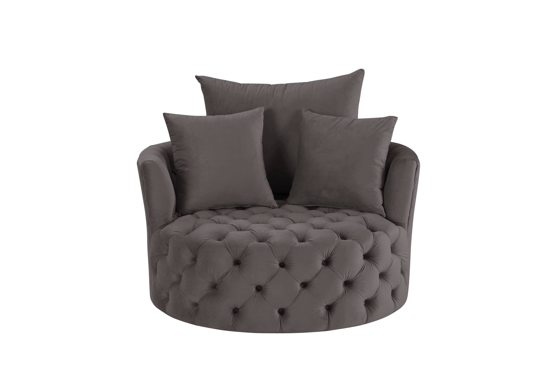 Tufted charcoal velvet accent chair with matching pillows plush and modern