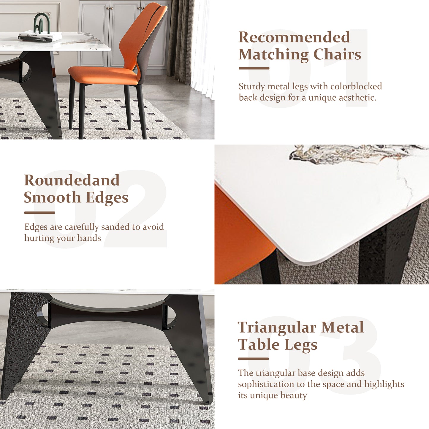 Orange and grey upholstered dining chair with black legs