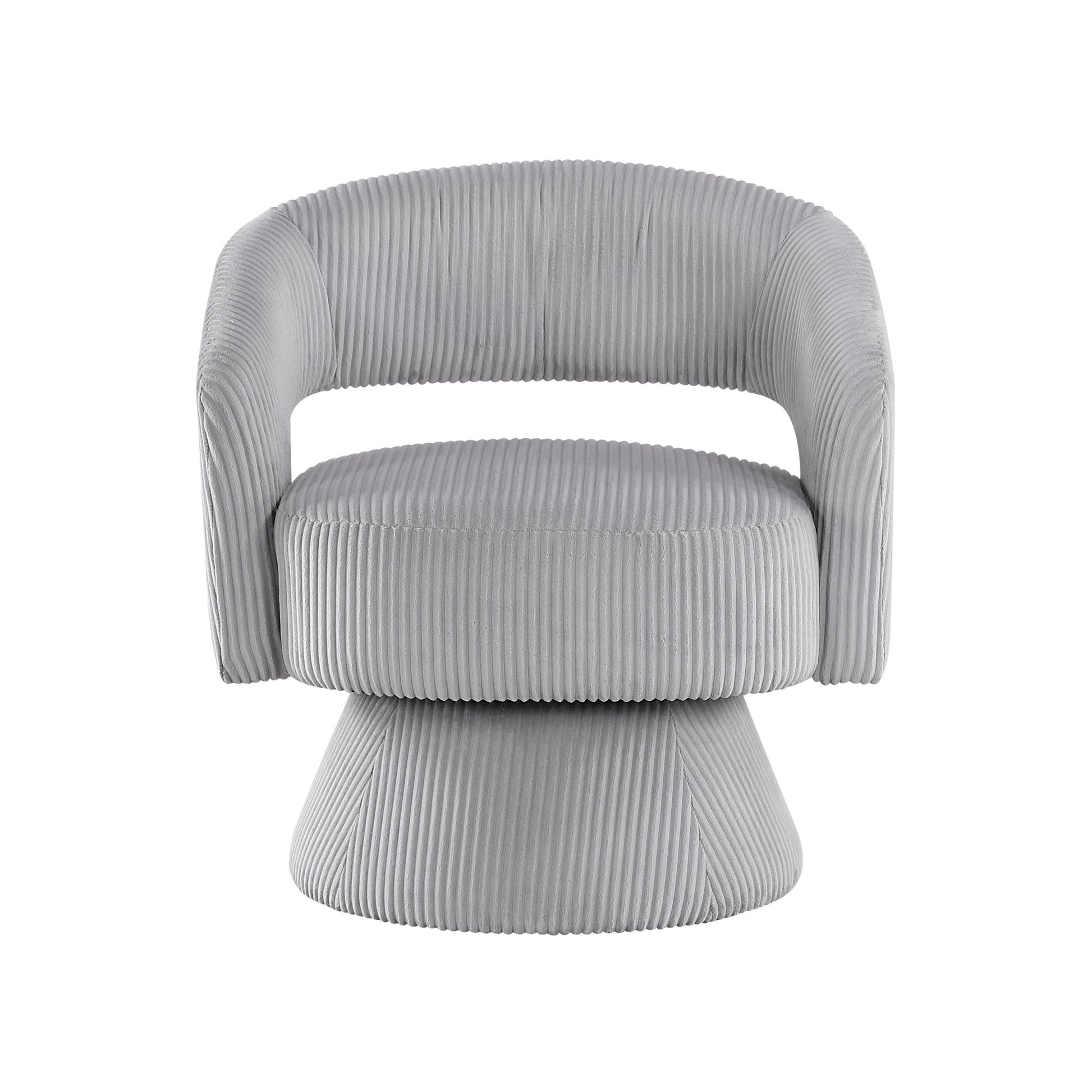 Grey swivel accent chair with textured corduroy upholstery for modern living rooms