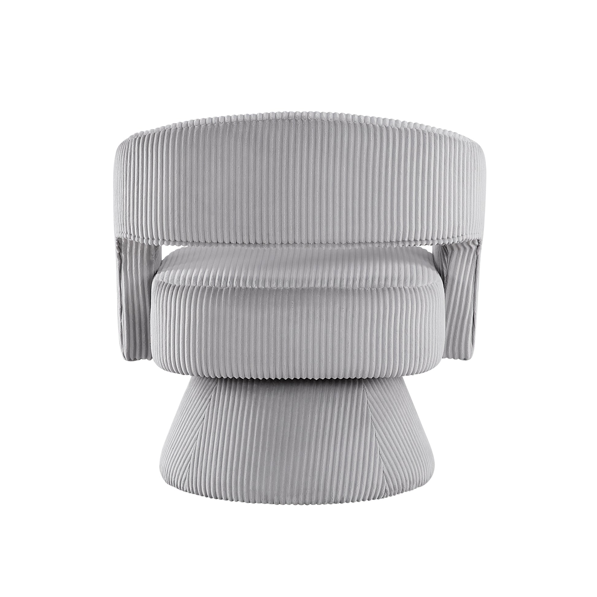Textured grey upholstered armchair with a swivel base perfect for modern living rooms