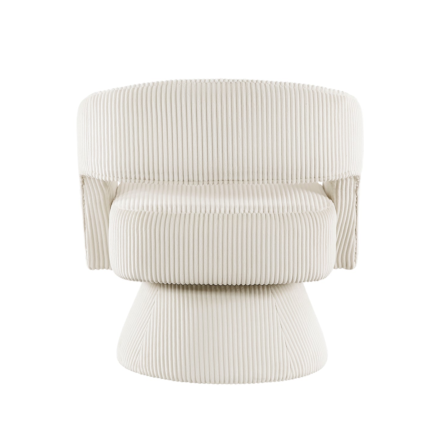 Offwhite corduroy armchair with rounded back and seat ideal for modern living rooms