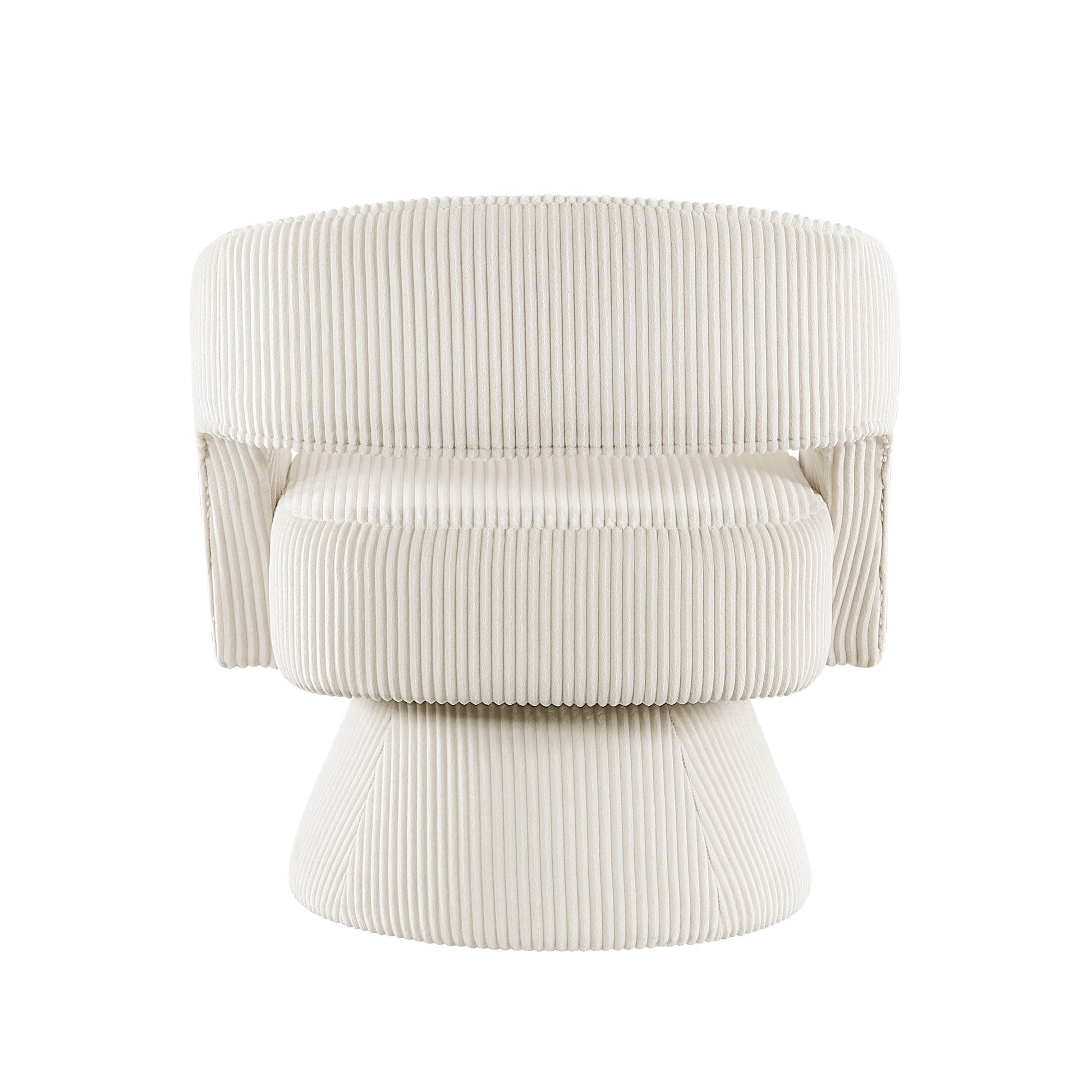 Offwhite corduroy armchair with rounded back and seat ideal for modern living rooms