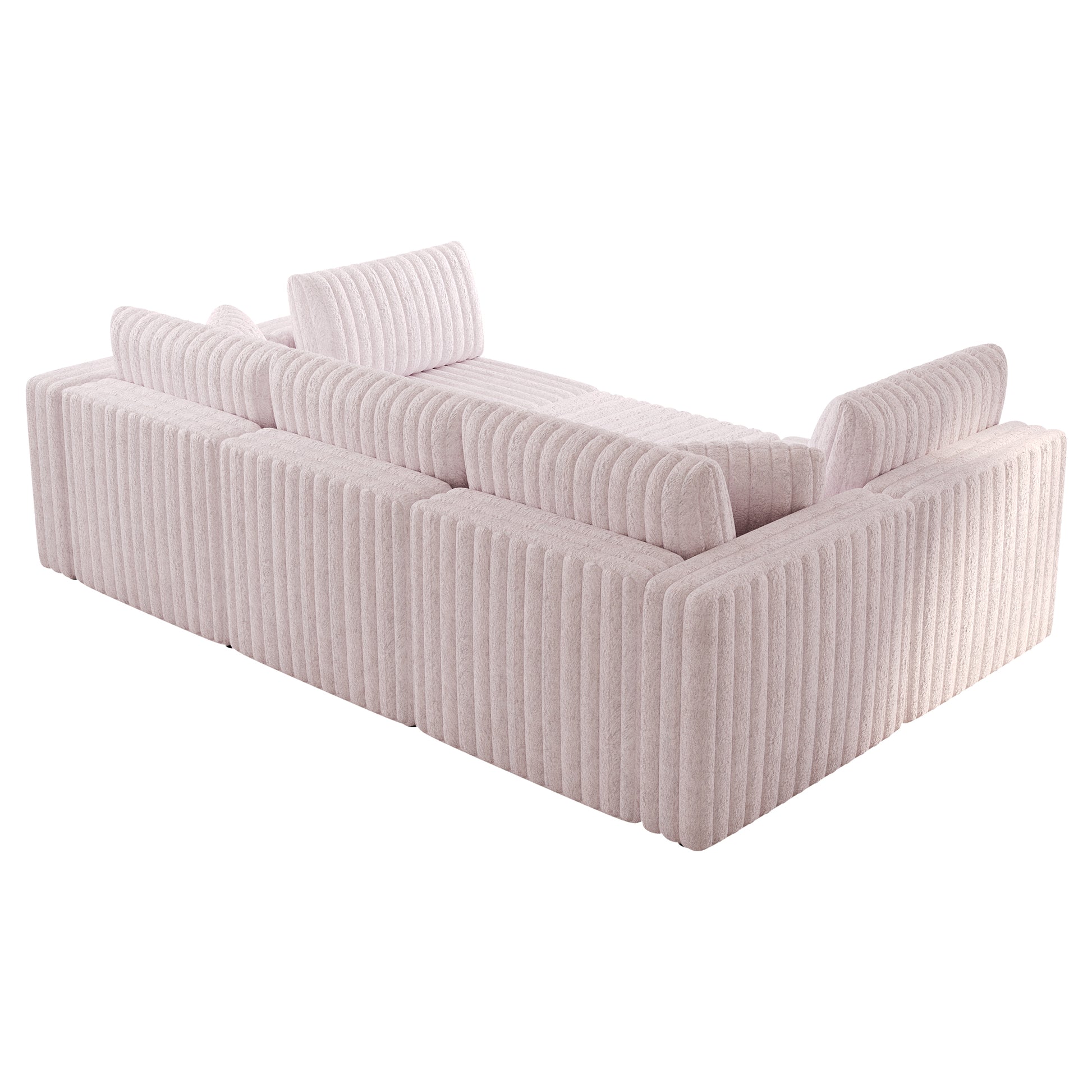Fluffy pink corduroy sectional sofa with plush cushions modern living room furniture