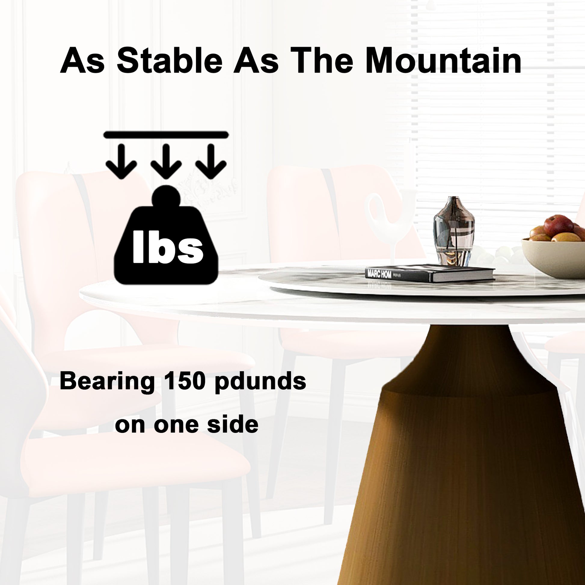 Round marble dining table with stable pedestal base bearing  pounds