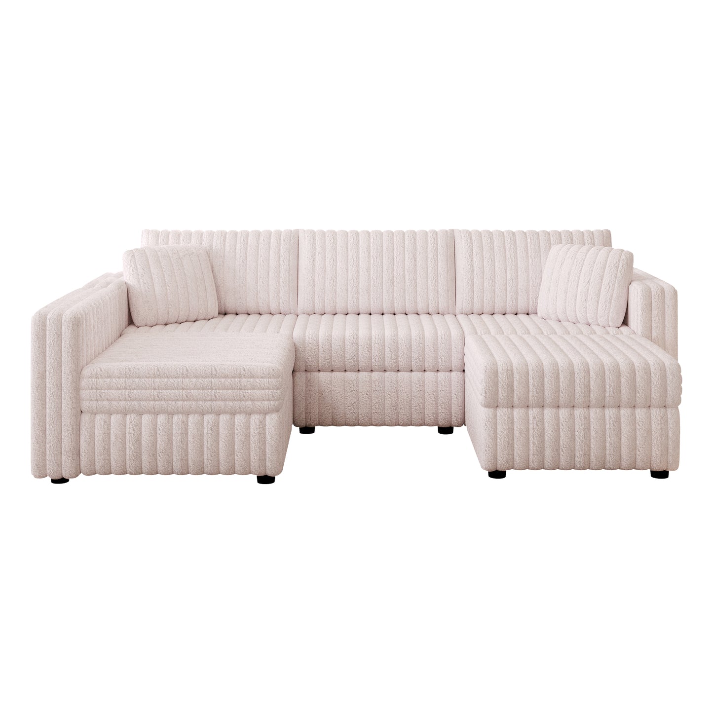 Plush cream sectional sofa with ribbed texture and two chaise ends