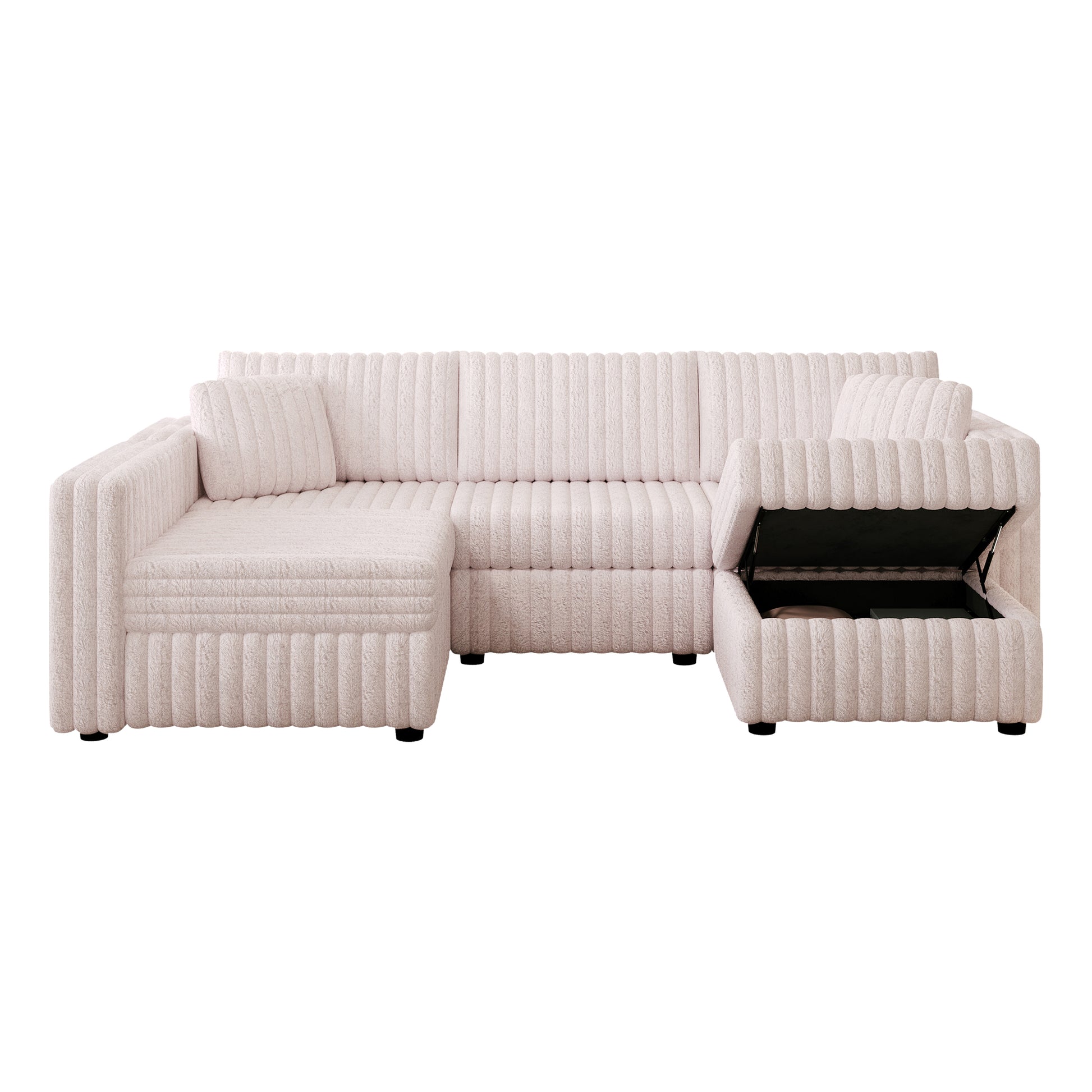 Textured cream sectional sofa with hidden storage chaise