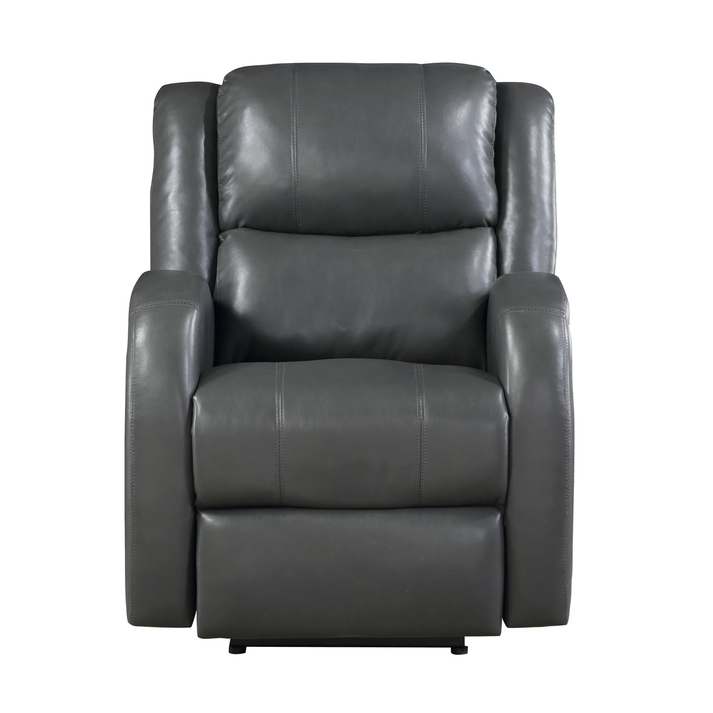 Gray leather power recliner with plush cushioning and adjustable headrest for ultimate comfort