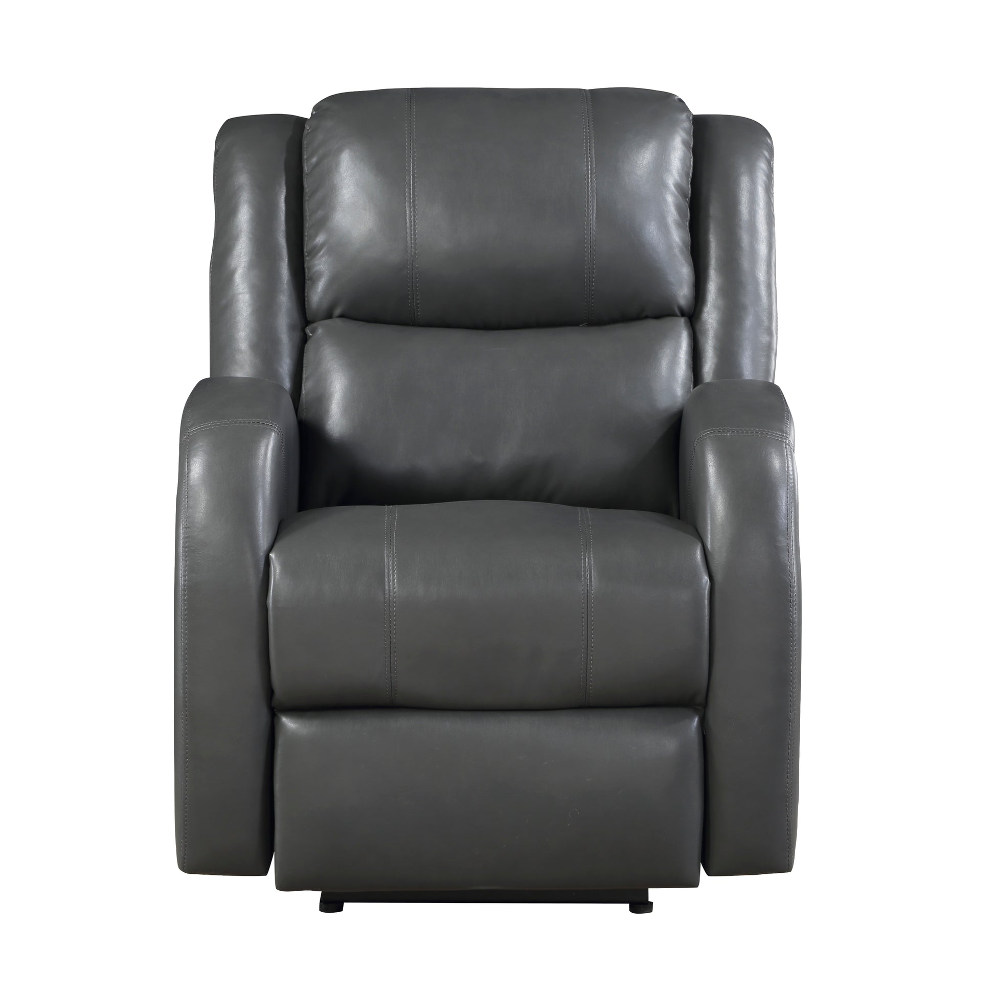 Gray leather power recliner with plush cushioning and adjustable headrest for ultimate comfort