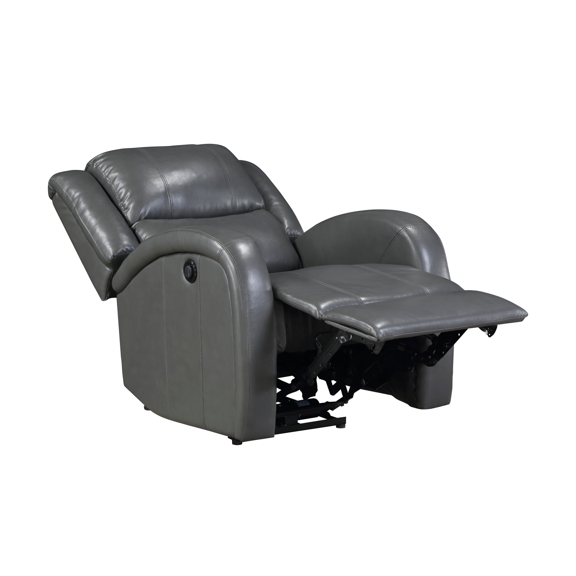 Gray leather recliner chair with footrest extended ideal for living rooms