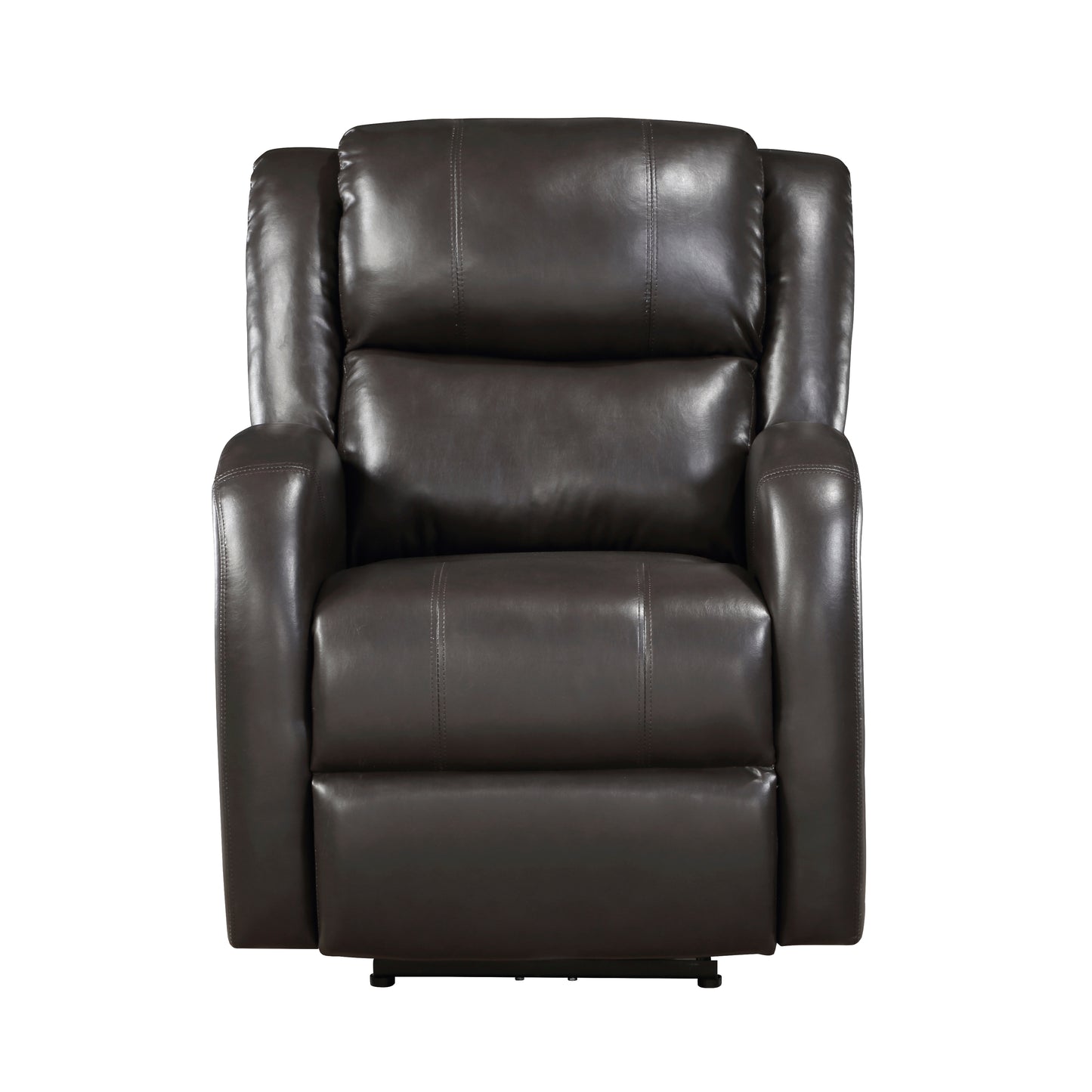 Dark brown leather recliner with plush padding and lumbar support for ultimate comfort