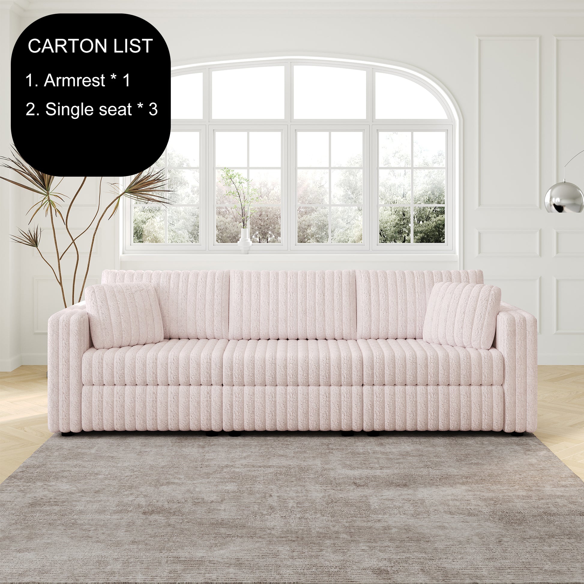 Dusty rose corduroy sofa with channel tufting and plush cushions modern living room accent piece