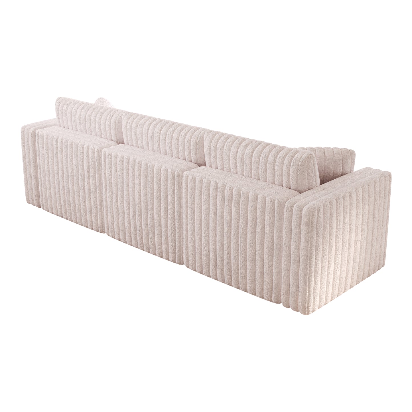 Modern cream channel tufted sectional sofa made of plush fabric