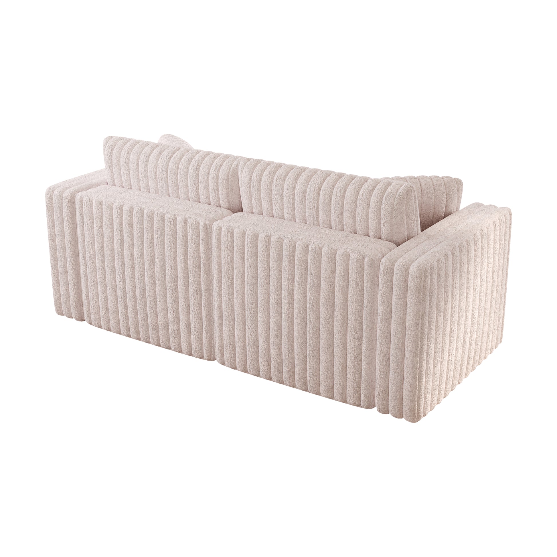 Cream corduroy sofa with plush cushions and a modern ribbed design