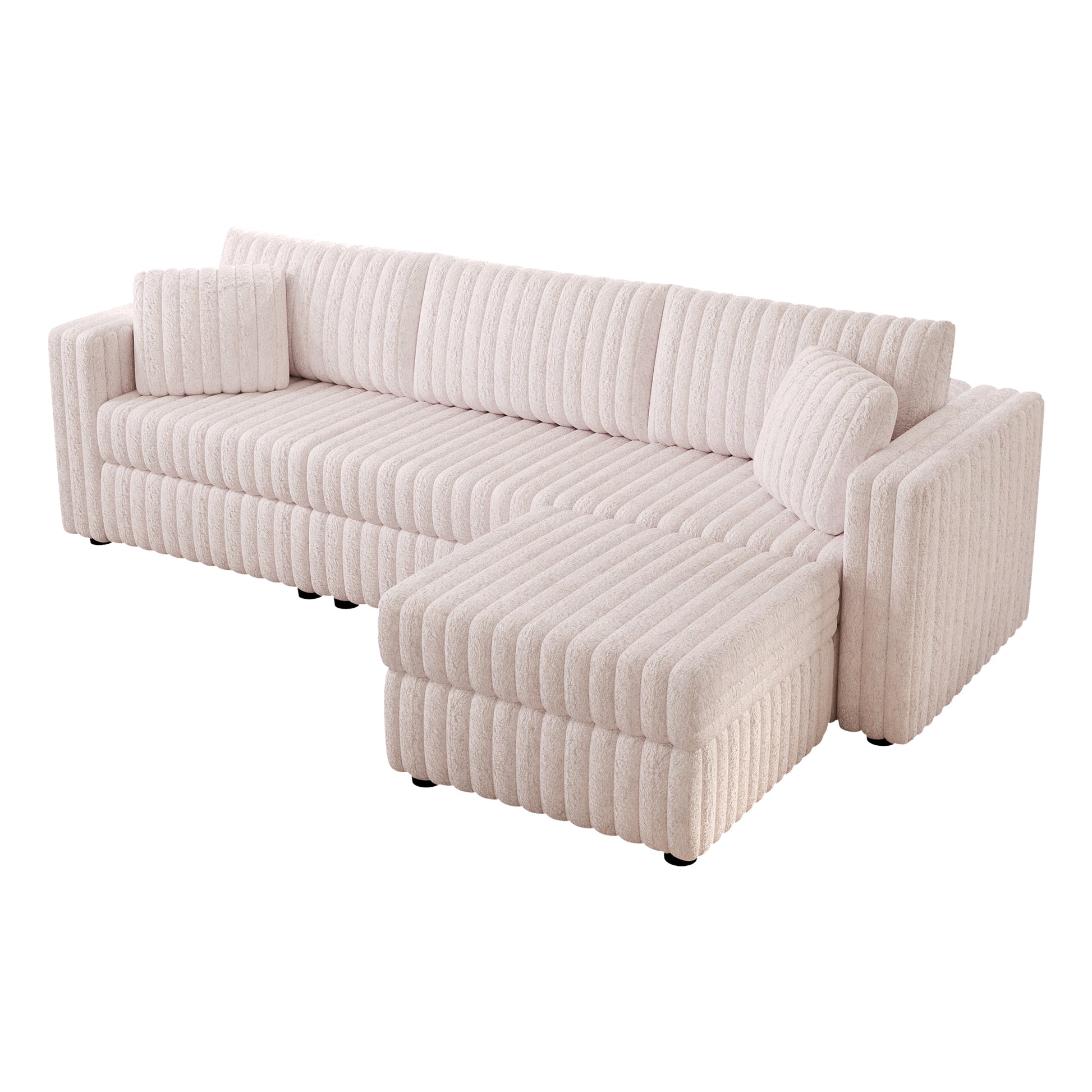Plush cream boucle sectional sofa with channel tufting perfect for modern living rooms