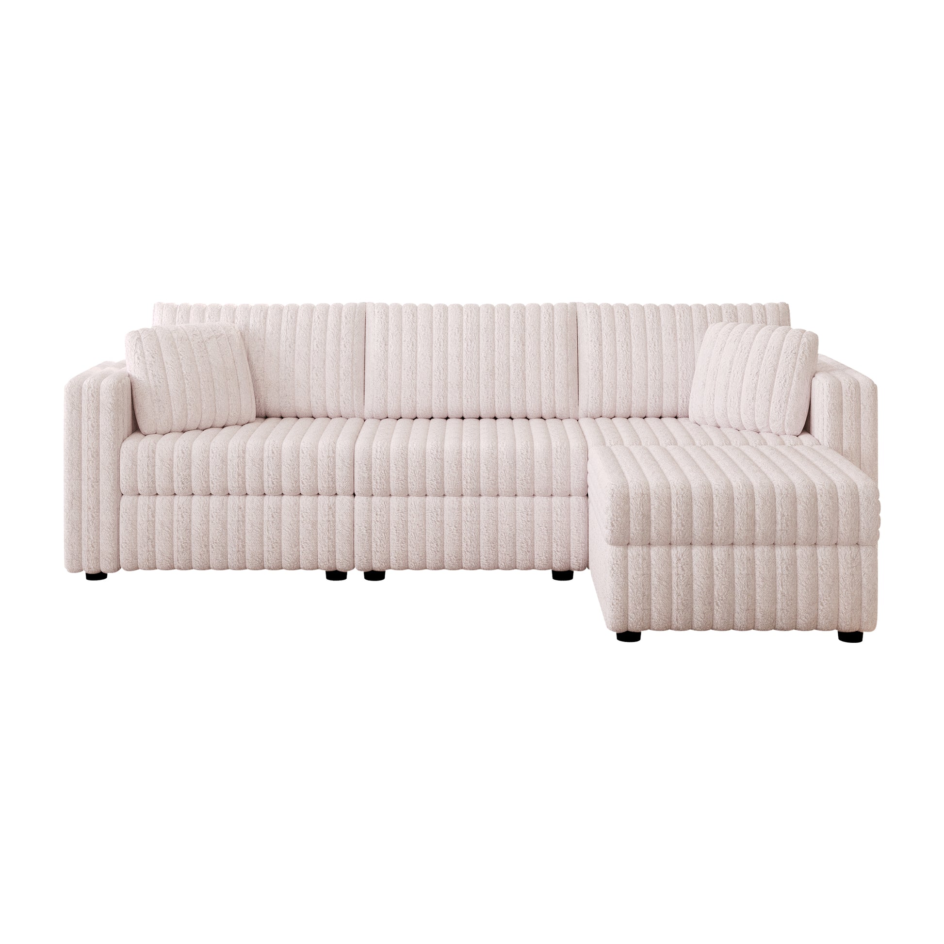 Cream corduroy sectional sofa with plush cushions