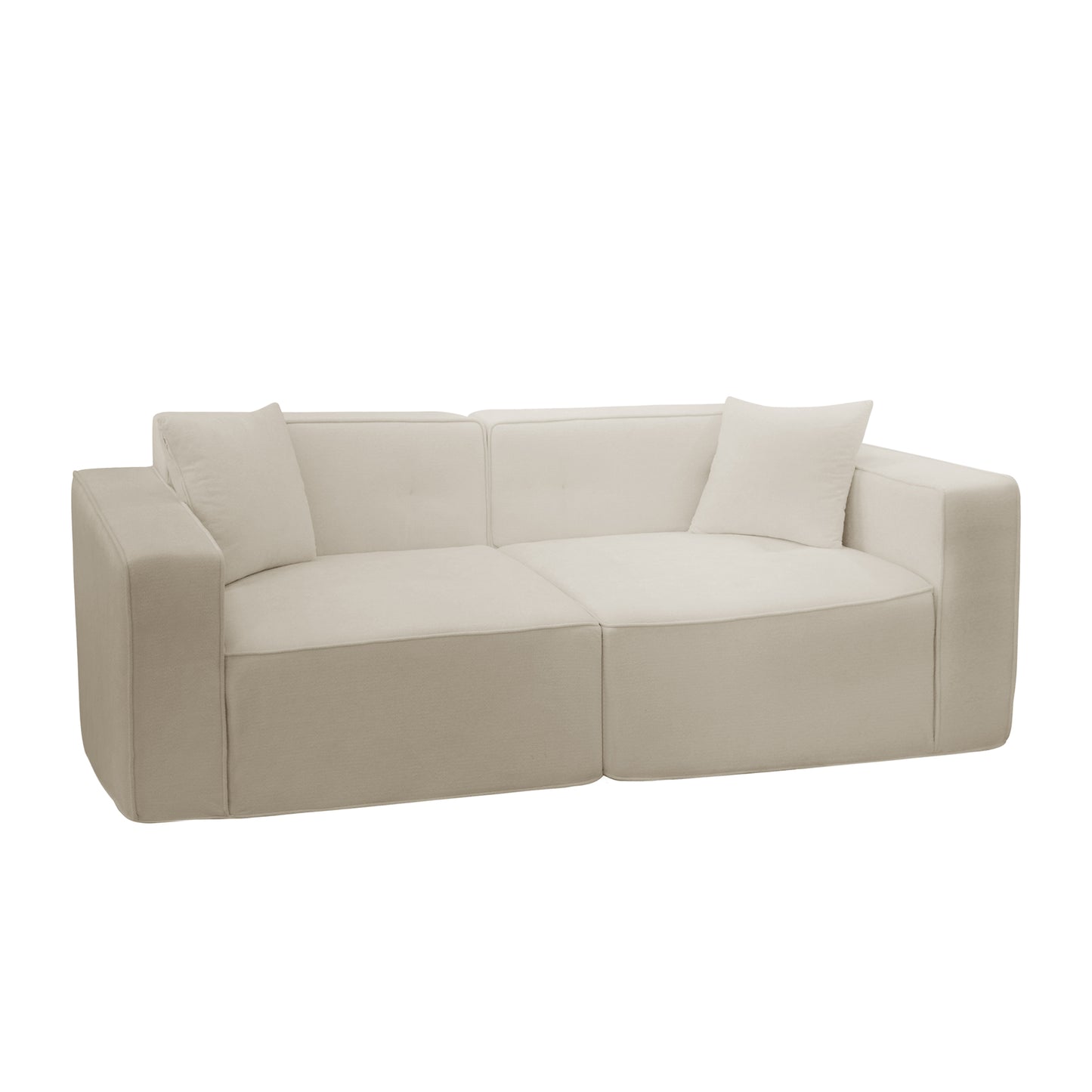 Modern beige fabric sofa with plush cushions and clean lines for living room comfort