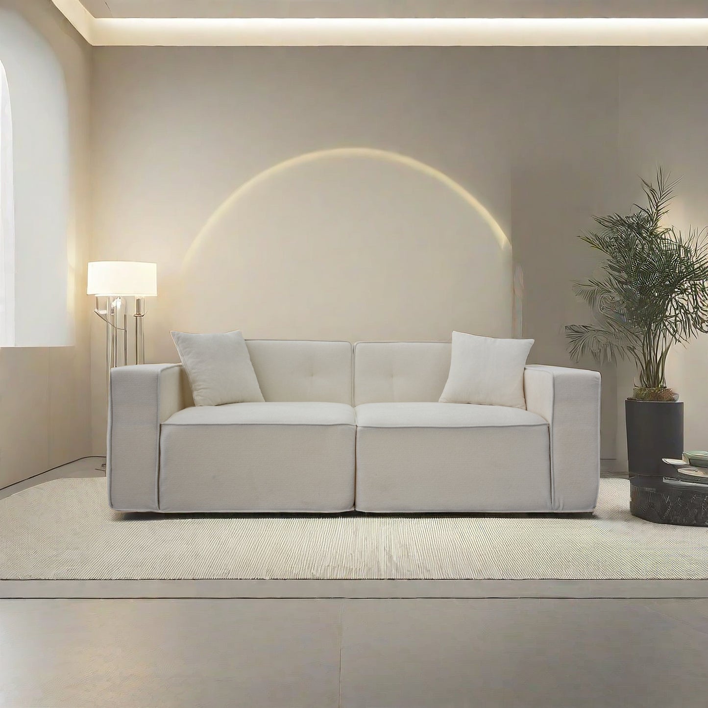 Plush cream sectional sofa with clean lines and textured fabric perfect for modern living rooms