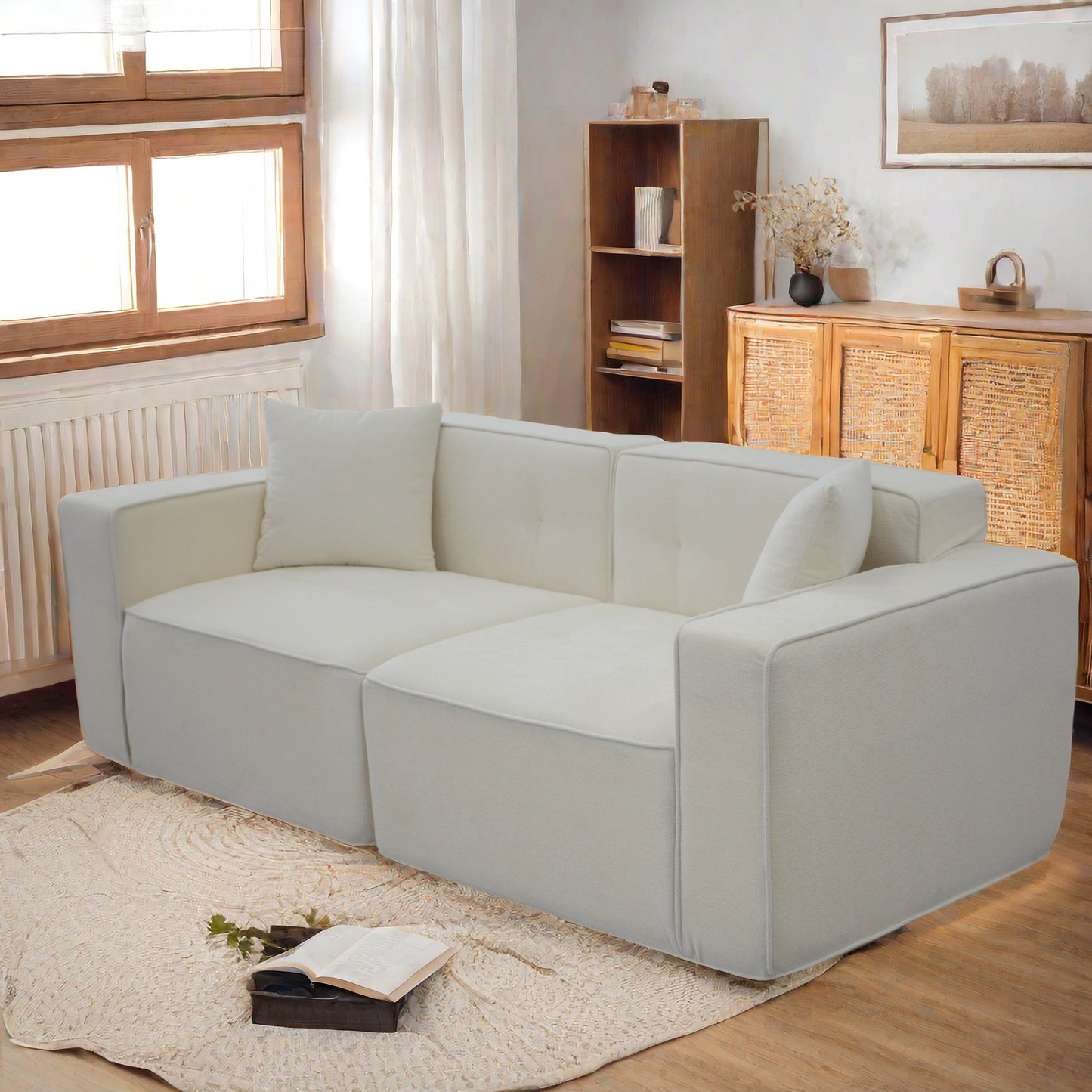 Plush white modular sofa with clean lines and plush cushions perfect for modern living rooms