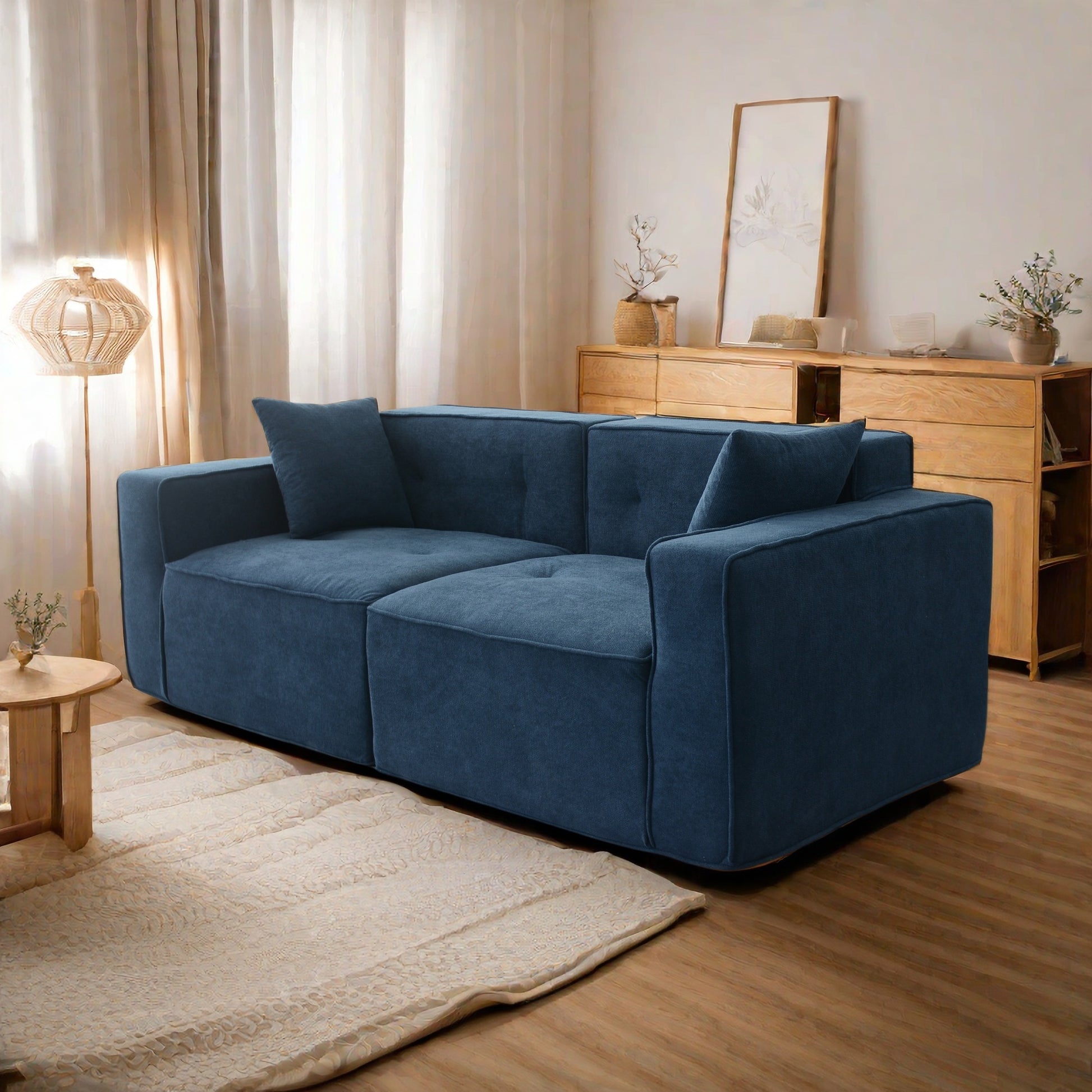 Deep blue fabric modular sofa with plush cushions modern design for living rooms