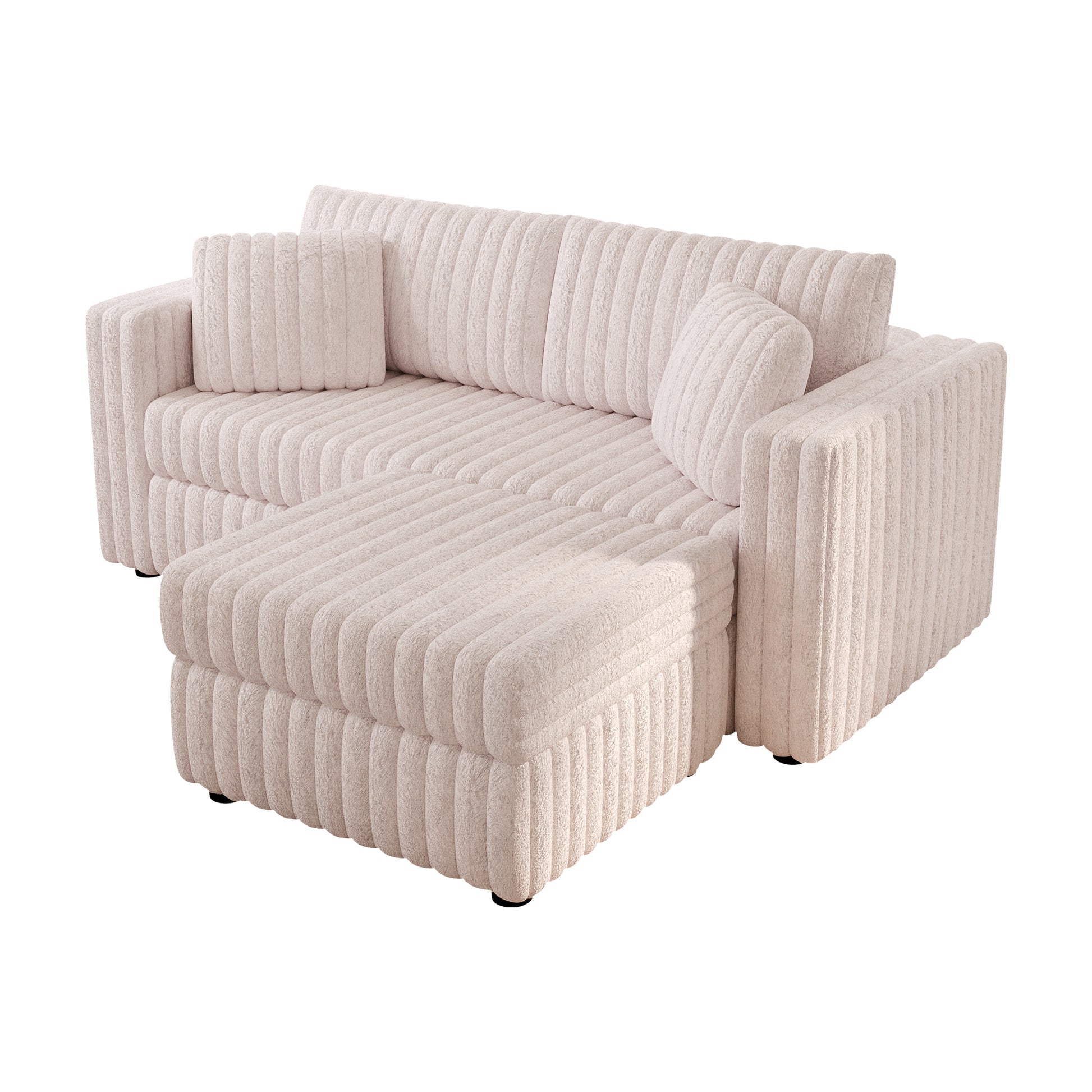 Plush cream chenille sectional sofa with channel tufting and chaise lounge modern living room furniture