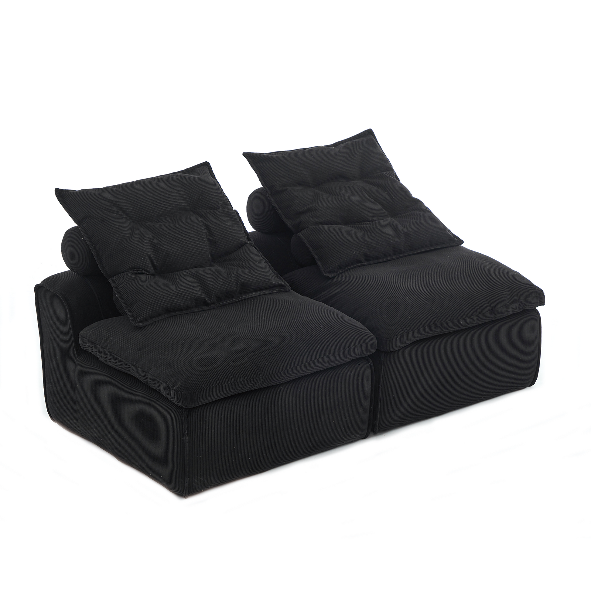 Black corduroy modular sofa with plush cushions modern design