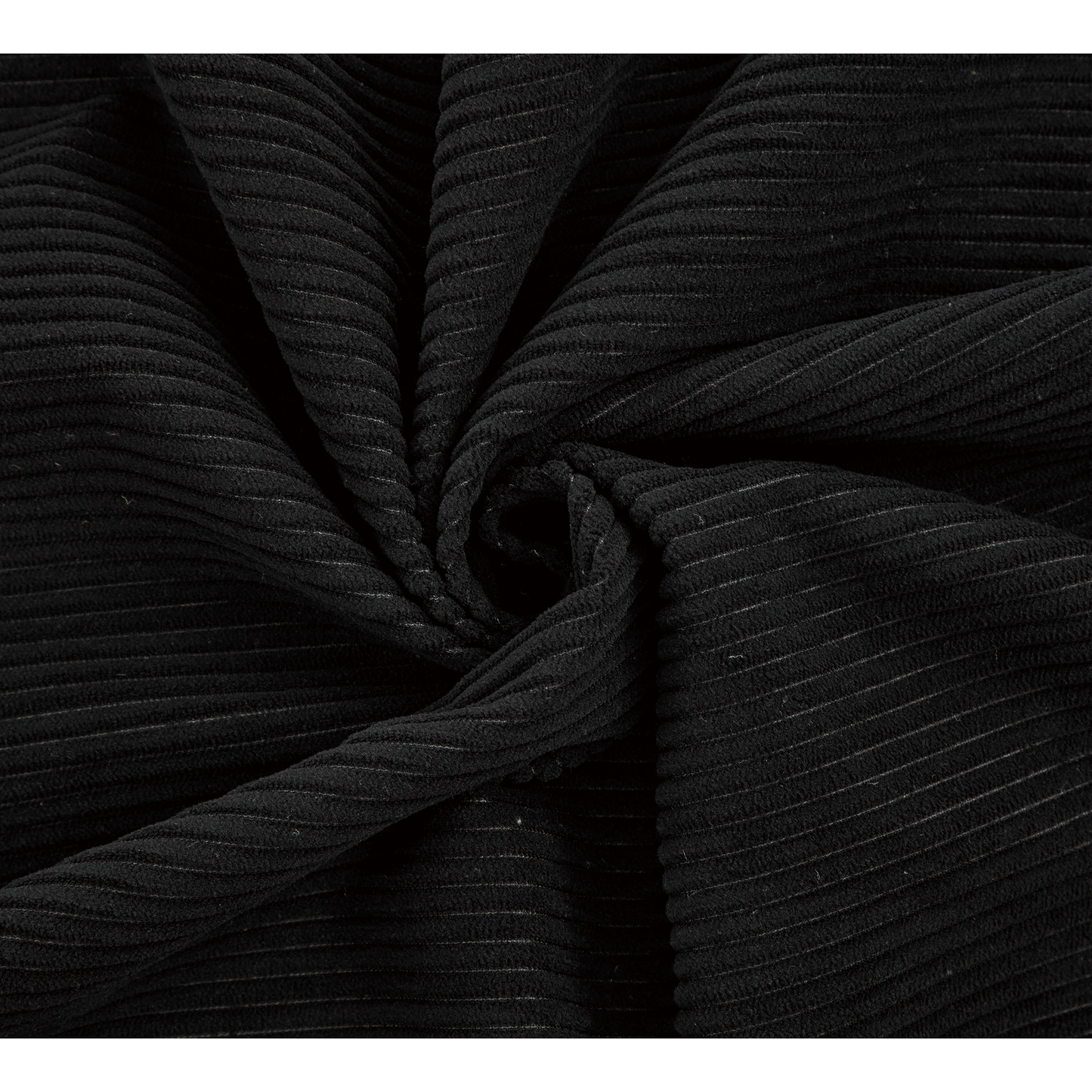 Black corduroy fabric with thin pinstripes ideal for winter apparel