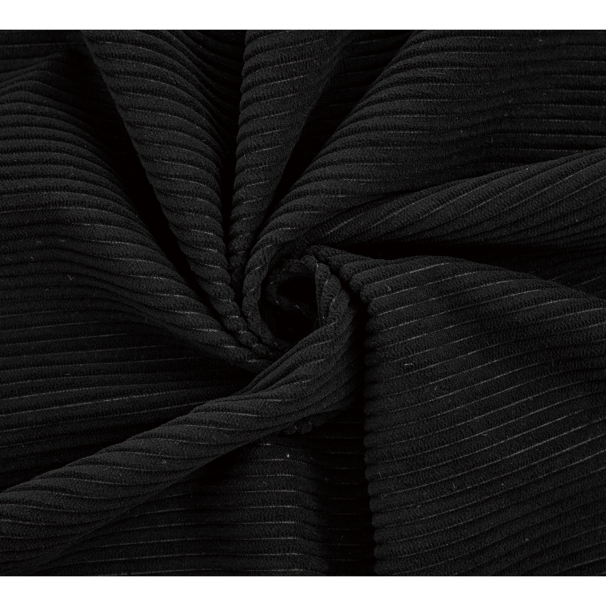 Black corduroy fabric with thin pinstripes ideal for winter apparel