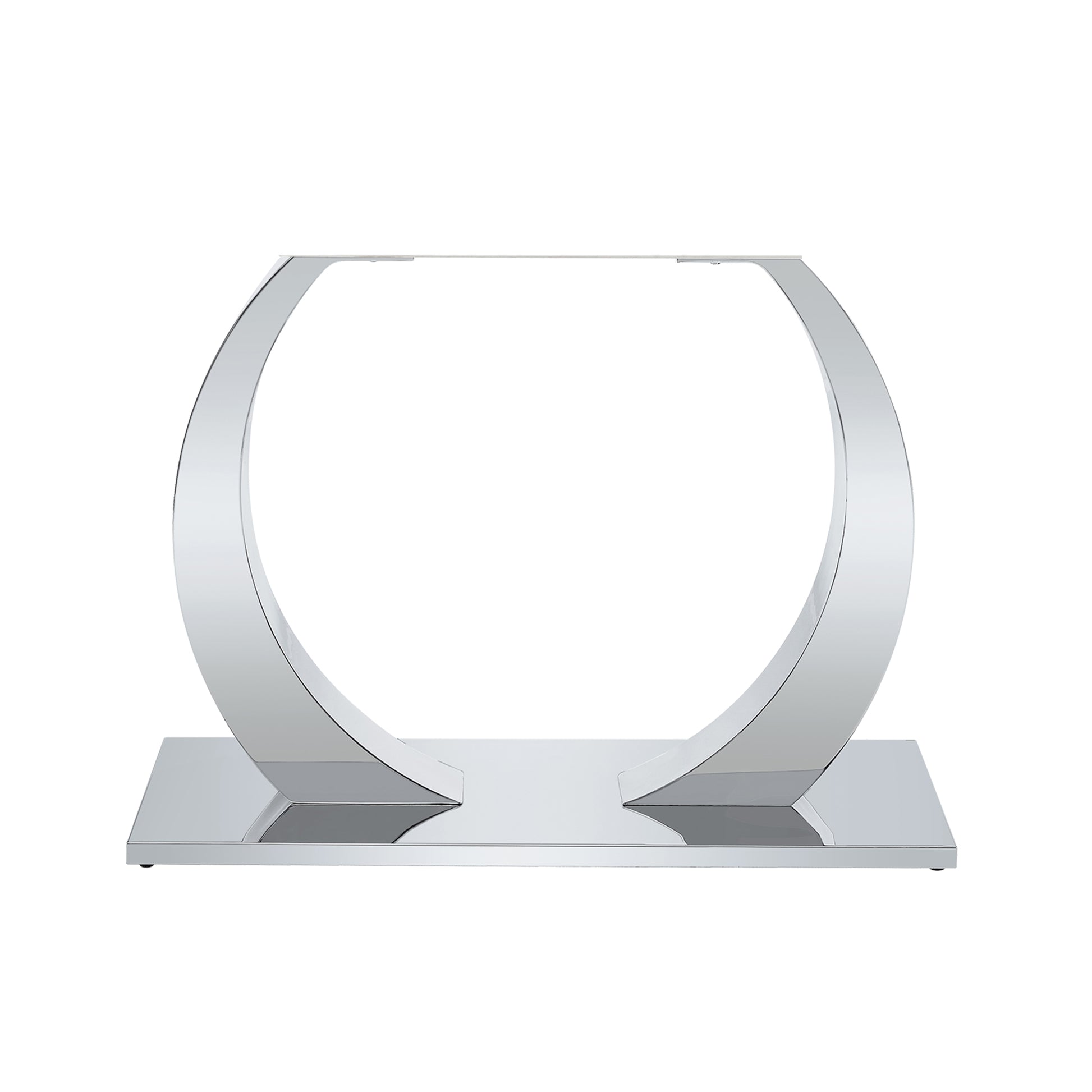 Modern chrome table base with curved legs and rectangular stand for dining