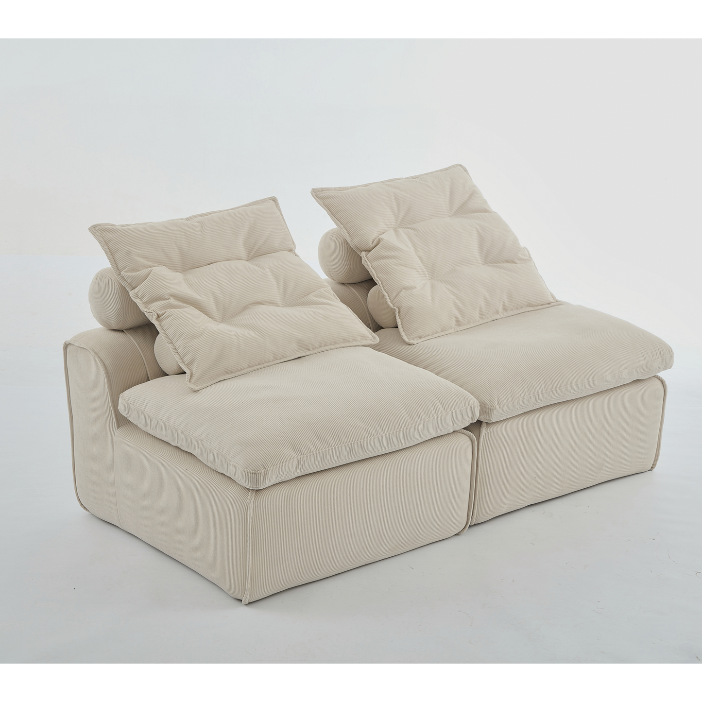 Plush beige corduroy modular sofa with deep comfortable seating