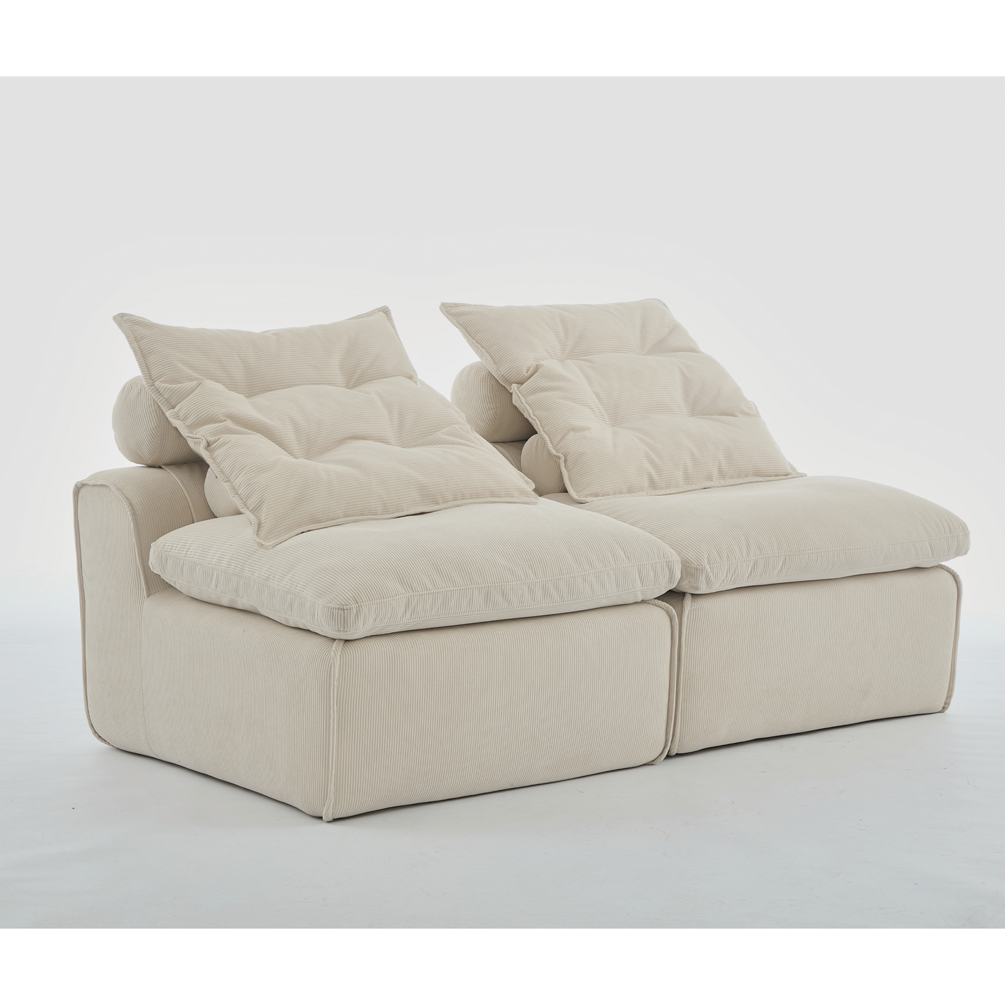 Plush cream corduroy modular sofa with deep seating and overstuffed cushions perfect for a cozy living room