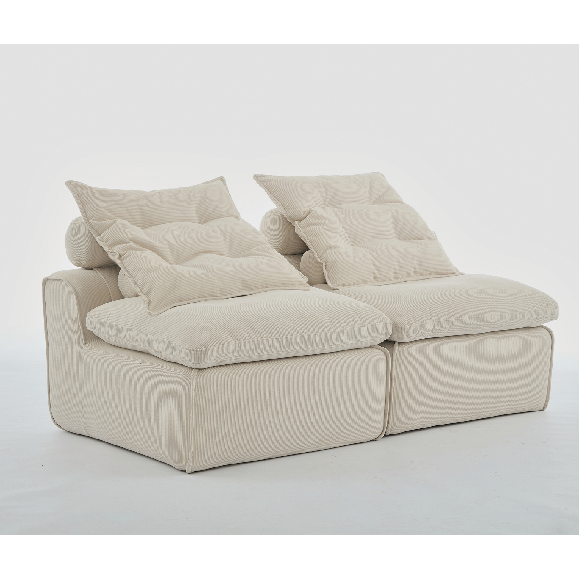 Plush cream corduroy modular sofa with deep seating and overstuffed cushions perfect for a cozy living room