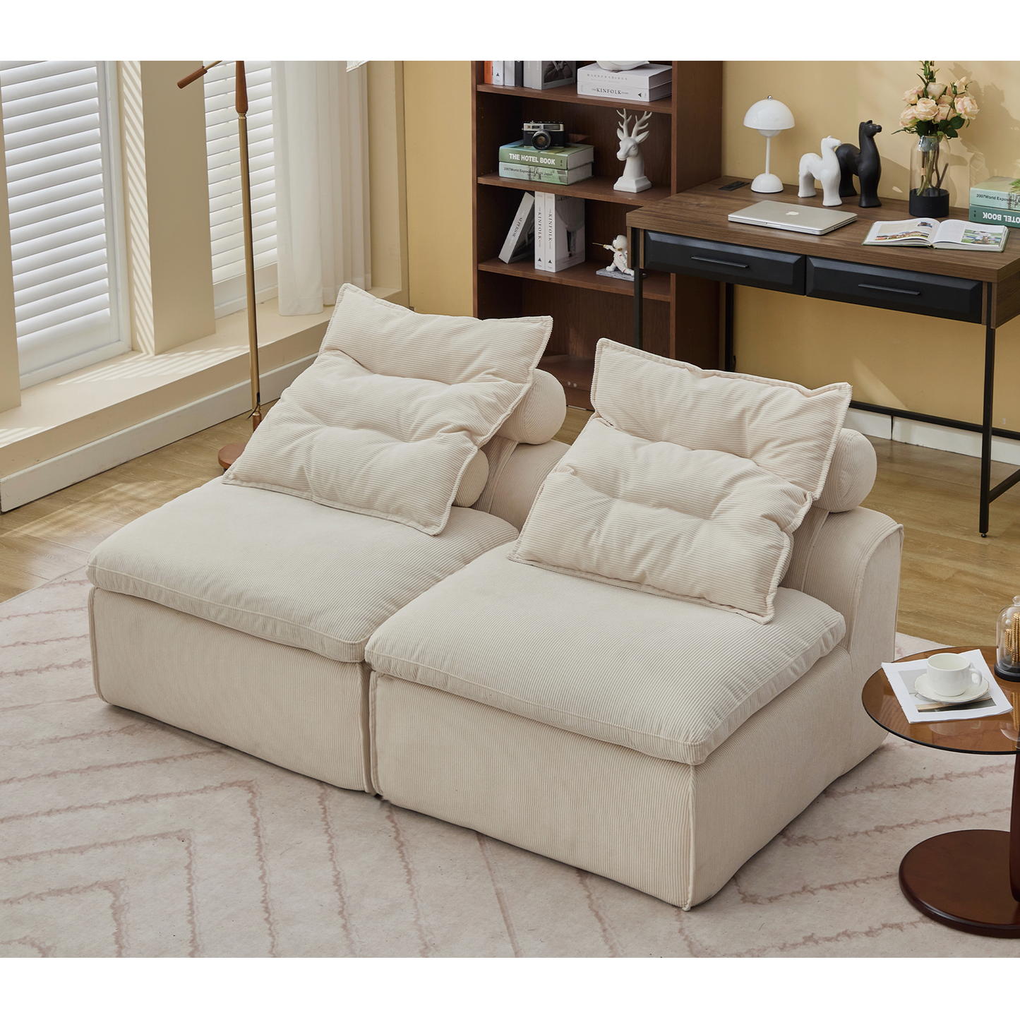 Plush cream corduroy modular sofa with deep comfortable seats perfect for lounging