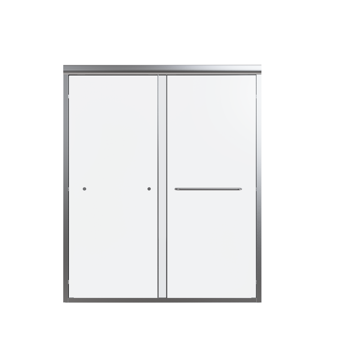 Modern silver frame glass shower door with sleek handle  inches high