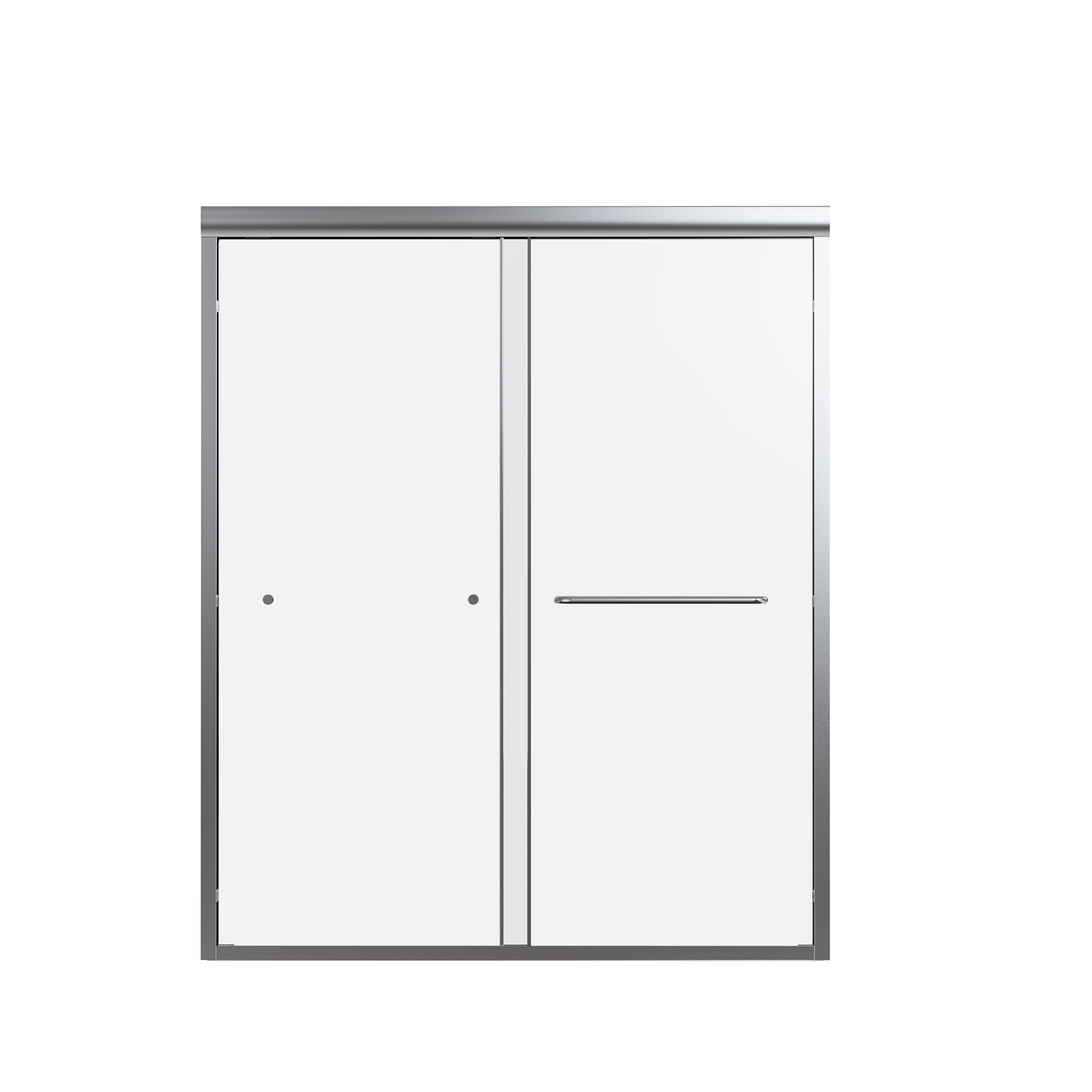 Modern silver frame glass shower door with sleek handle  inches high