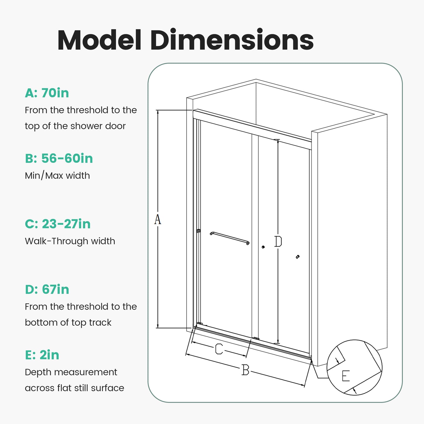 Shower door dimensions in height in width in walkthrough