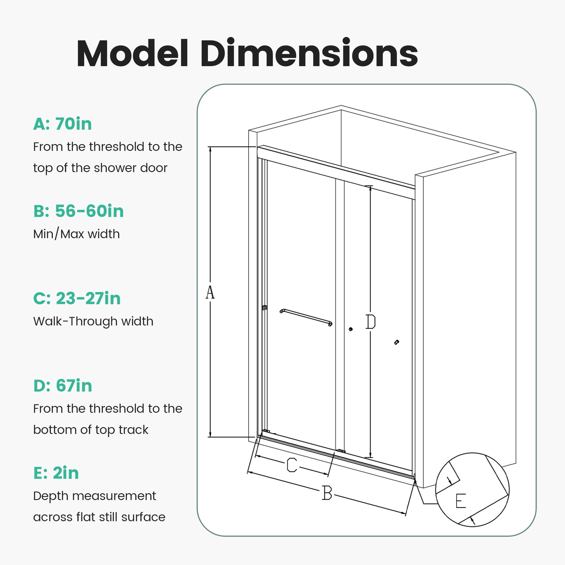 Shower door dimensions in height in width in walkthrough