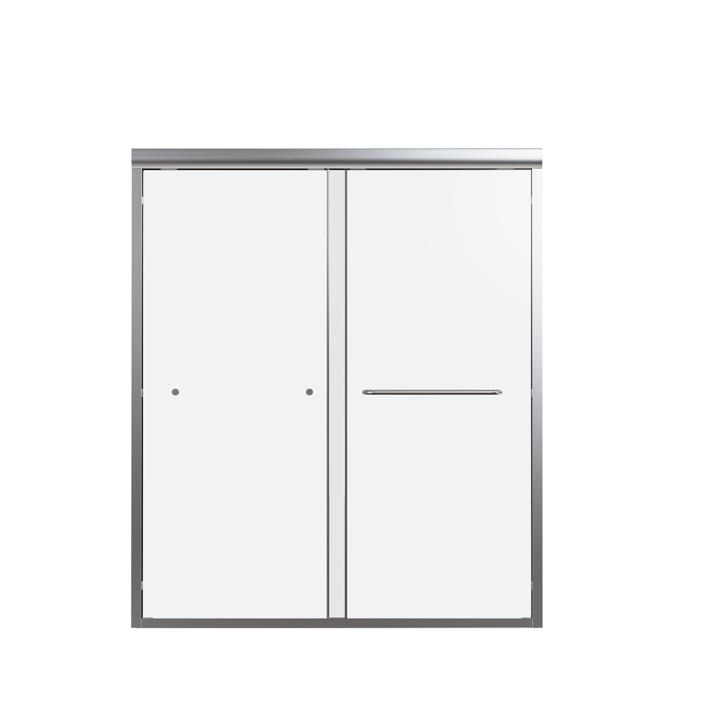 Modern frameless glass shower enclosure with brushed nickel double doors