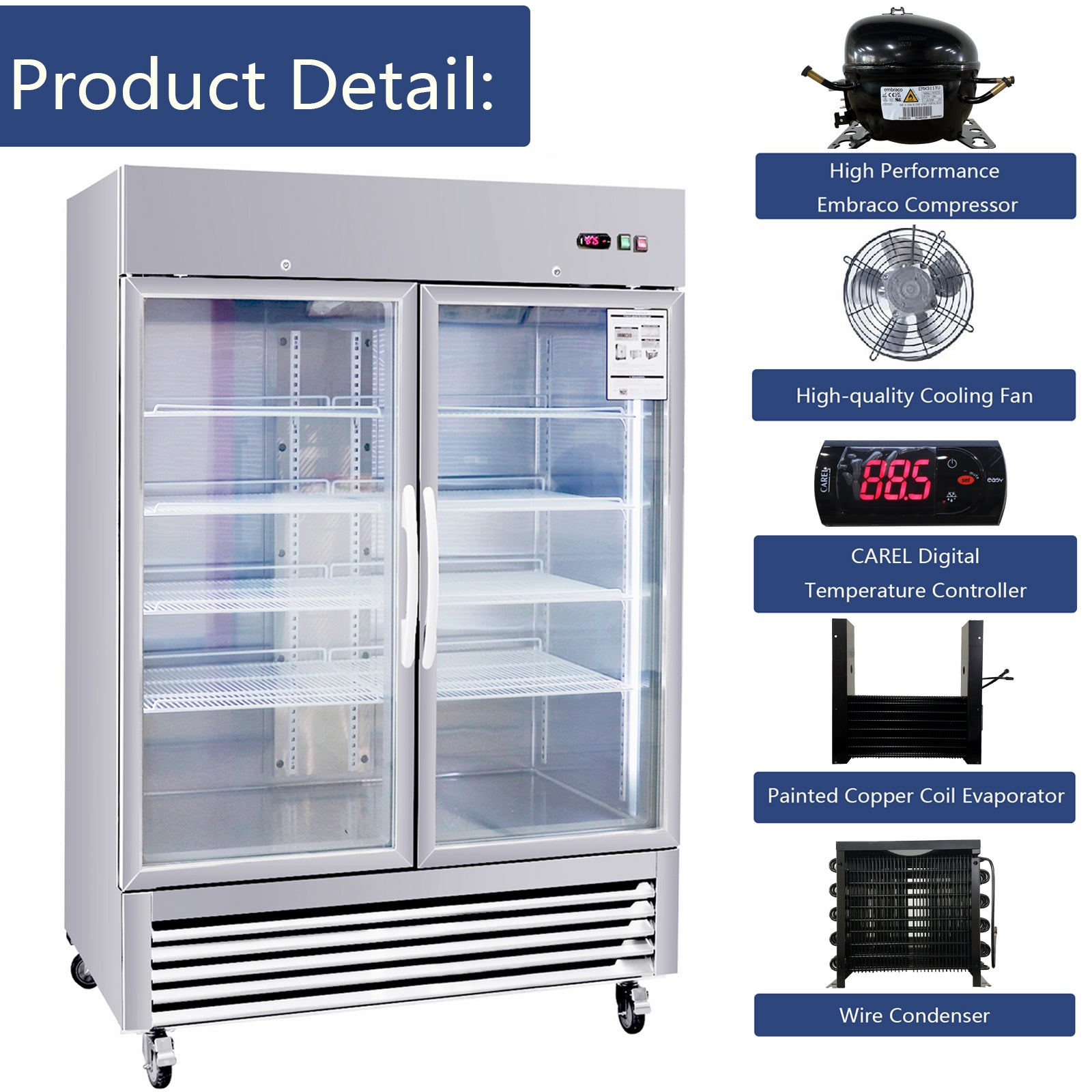 Doubledoor commercial refrigerator with glass front ideal for display and storage