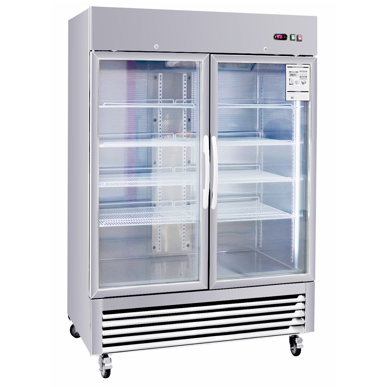 Doubledoor commercial display refrigerator stainless steel glass front ideal for retail beverage storage