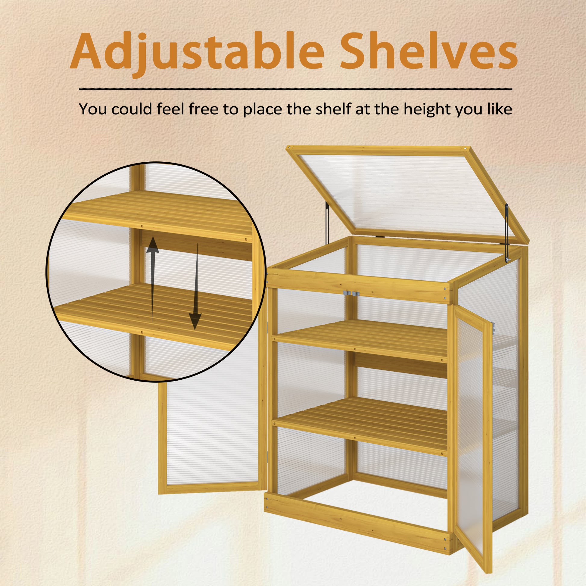Wooden cold frame with adjustable shelves ideal for small gardens
